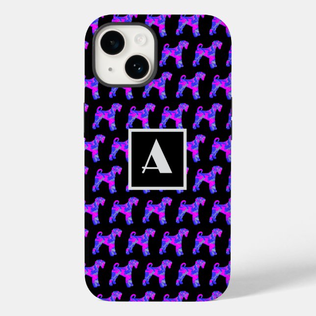 Funda De Case-Mate Para iPhone Airedale Terrier Dog Pnk Blu Silhouette Mono Black (Reverso )