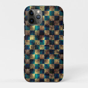 Funda Para iPhone 11 Pro Ajedrez con efecto sucio y rayado, azul amarillo