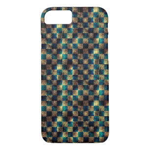 Funda Para iPhone 8/7 Ajedrez con efecto sucio y rayado, azul amarillo