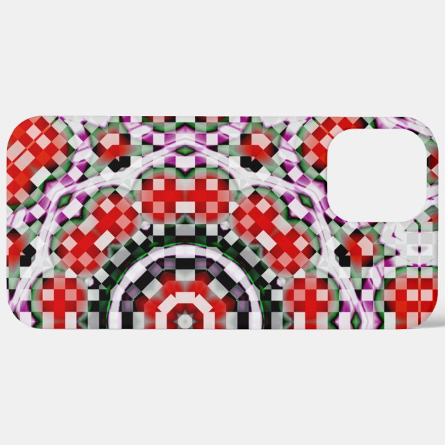 Funda De Case-Mate Para iPhone Ajedrez rojo y blanco o kaleidoscopio de píxel (Reverso (Horizontal) )