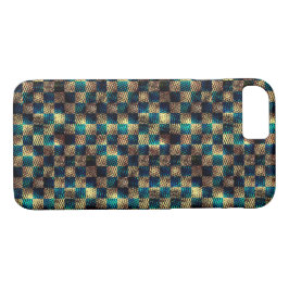 Funda Para iPhone 8/7 Ajedrez sucio y efecto rayado, azul y amarillo