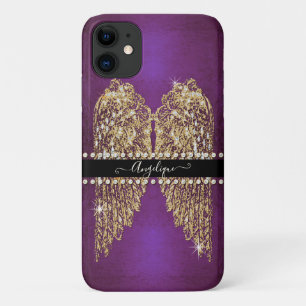 Funda Para iPhone 11 Alas Angel de Oro Relieve metalizado púrpura pare