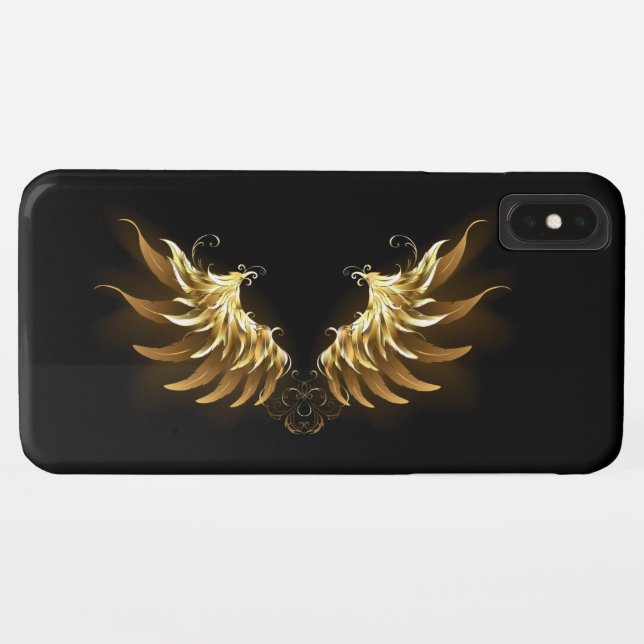 Funda De Case-Mate Para iPhone Alas de ángel doradas sobre fondo negro (Reverso (horizontal))