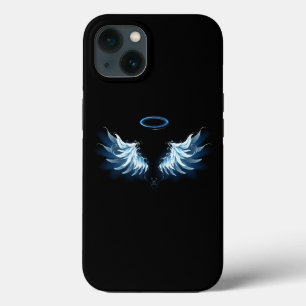 Funda Para iPhone 13 Alas del Ángel Azul brillante sobre fondo negro