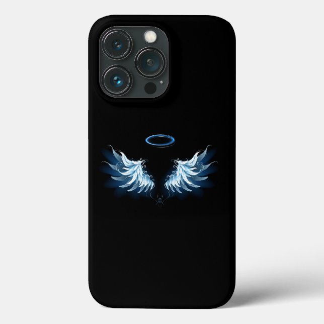 Funda De Case-Mate Para iPhone Alas del Ángel Azul brillante sobre fondo negro (Reverso )