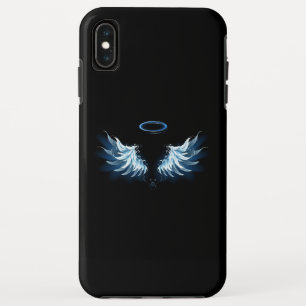 Funda Para iPhone XS Max Alas del Ángel Azul brillante sobre fondo negro