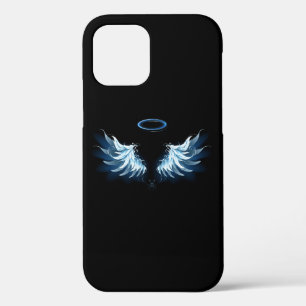 Funda Para iPhone 12 Alas del Ángel Azul brillante sobre fondo negro