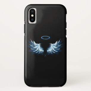 Funda Para iPhone XS Alas del Ángel Azul brillante sobre fondo negro