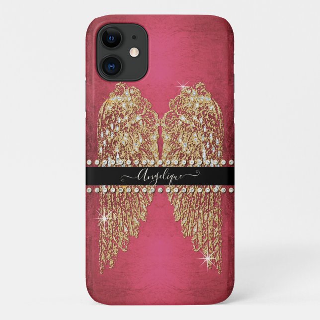 Funda De Case-Mate Para iPhone Alas del Ángel de Oro Relieve metalizado rosado ca (Reverso)