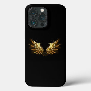Funda Para iPhone 13 Pro Alas del Ángel de Oro sobre fondo negro