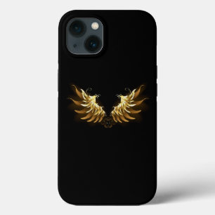 Funda Para iPhone 13 Alas del Ángel de Oro sobre fondo negro