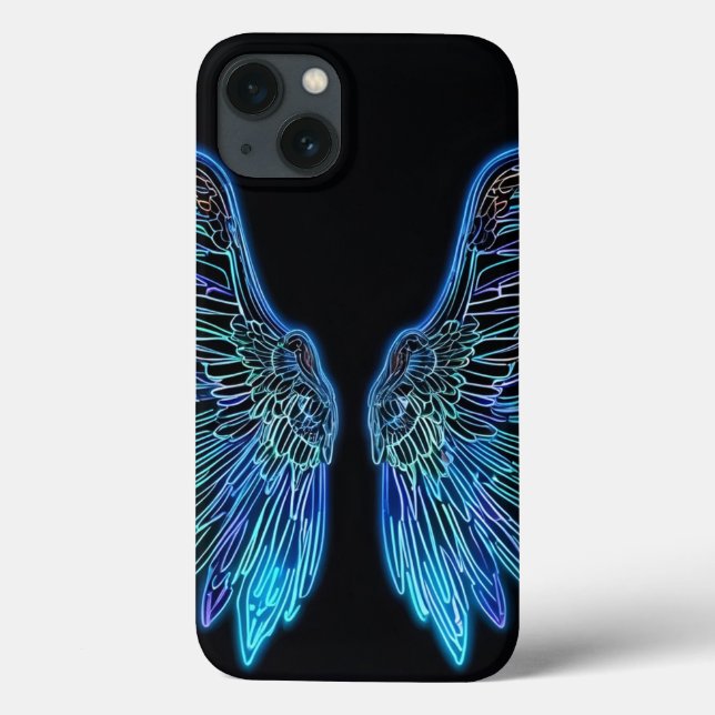 Funda De Case-Mate Para iPhone Alas Neon Blue y Black Angel (Reverso)