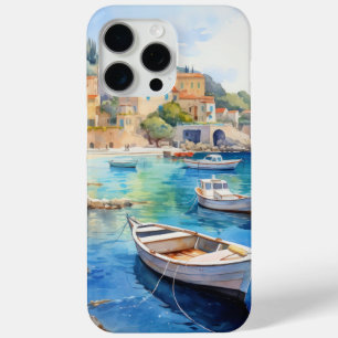 Funda Para iPhone 15 Pro Max Aldea costera mediterránea con barcos - costa