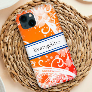 Funda Para iPhone 13 Alegre naranja y florido blanco, personalizado de 