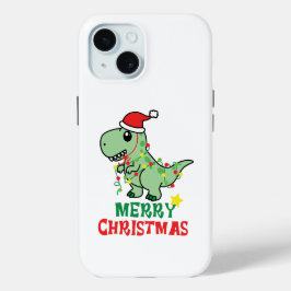 Funda Para iPhone 15 alegre navidad dinosaurio