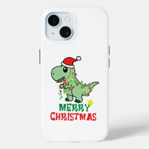 Funda Para iPhone 15 alegre navidad dinosaurio