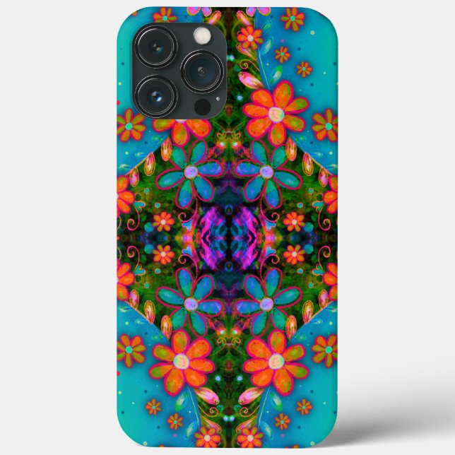 Funda De Case-Mate Para iPhone Alegre patrón floral Verde azulado Whimsical Boho  (Reverso )