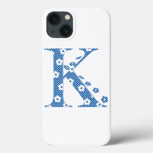 Funda Para iPhone 13 alfabeto floral K (azul y puntos)