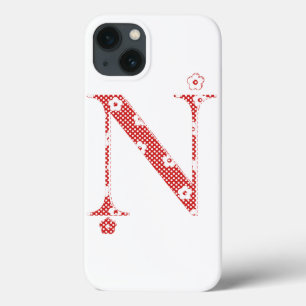 Funda Para iPhone 13 alfabeto floral N (rojo y puntos)