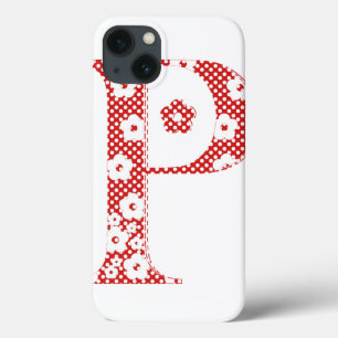 Funda Para iPhone 13 alfabeto floral P (rojo y puntos)