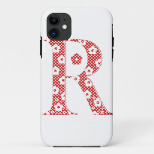 Funda Para iPhone 11 alfabeto floral R (rojo y puntos)