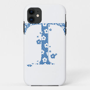 Funda Para iPhone 11 alfabeto floral T (azul y puntos)