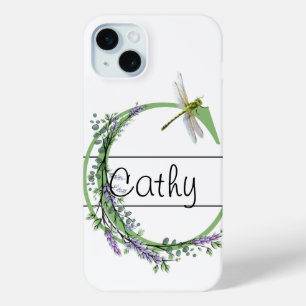Funda Para iPhone 15 Mini Alfabeto monograma C Lavanda Eucalyptus Dragonfly