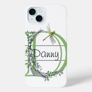 Funda Para iPhone 15 Mini Alfabeto monograma D Lavanda Eucalyptus Dragonfly