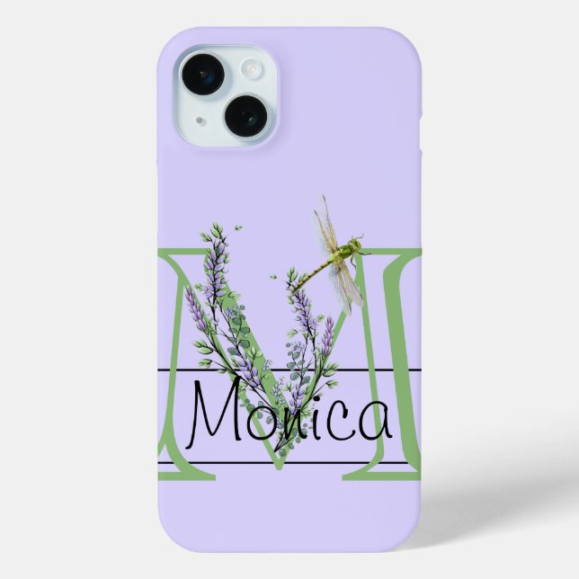Funda De Case-Mate Para iPhone Alfabeto monograma M Lavanda Eucalyptus Dragonfly (Reverso )