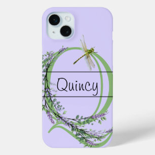Funda Para iPhone 15 Mini Alfabeto monograma Q Lavender Eucalyptus Dragonfly
