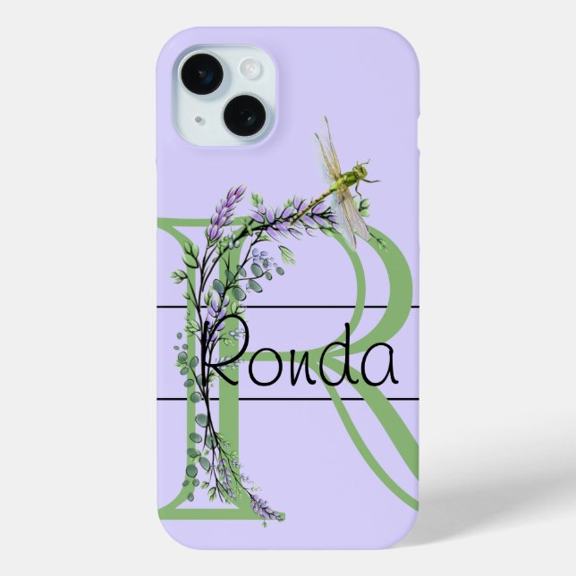 Funda De Case-Mate Para iPhone Alfabeto monograma R Lavender Eucalyptus Dragonfly (Reverso )
