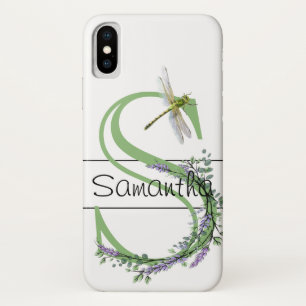 Funda Para iPhone X Alfabeto monograma S Lavanda Eucalyptus Dragonfly