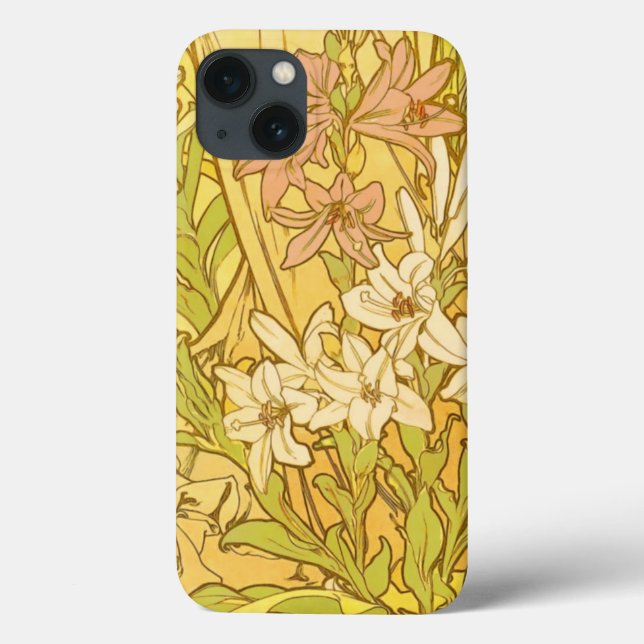 Funda De Case-Mate Para iPhone Alfonse Mucha Flores de lirio Art Nouveau (Reverso)