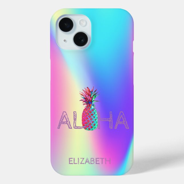 Funda De Case-Mate Para iPhone Aloha Hawaiian Pineapple Holographic (Reverso )