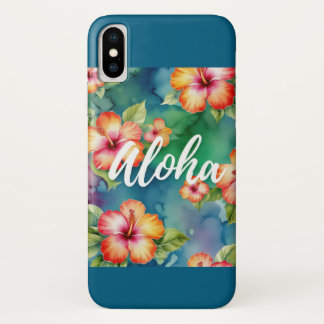 Funda Para iPhone X Aloha Hibiscus Tropical Watercolor Floral Diseño
