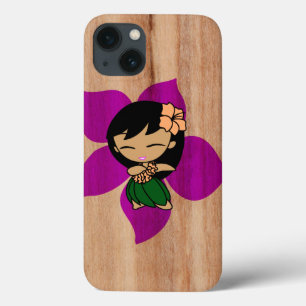 Funda Para iPhone 13 Aloha Honeys Hawaiian Hula Chica Faux Wood