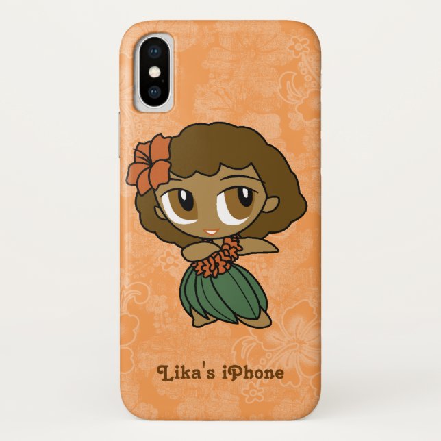 Funda De Case-Mate Para iPhone Aloha Honeys Naranja Hula Chica Hawaiian Hibiscus (Reverso)