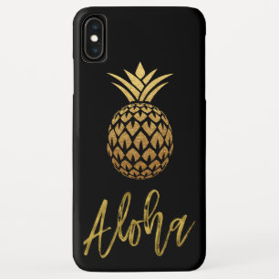Funda Para iPhone XS Max Aloha Tropical Piña Negra y Relieve metalizado dor