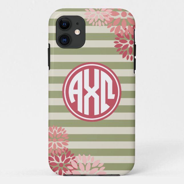 Funda De Case-Mate Para iPhone Alpha Chi Omega | Patrón de franja de monograma (Reverso)