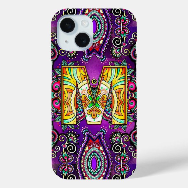 Funda De Case-Mate Para iPhone Alphabet M mandala (Reverso )