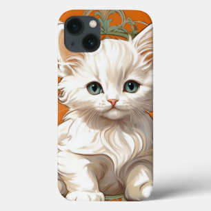 Funda Para iPhone 13 Alphonse Mucha Art Nouveau Gatito Blanco
