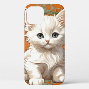 Funda Para iPhone 12 Alphonse Mucha Art Nouveau Gatito Blanco