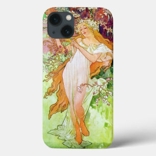 Funda Para iPhone 13 Alphonse Mucha Chica En Jardín