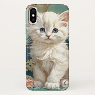 Funda Para iPhone X Alphonse Mucha Estilo Gato Blanco