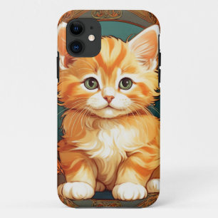 Funda Para iPhone 11 Alphonse Mucha Style Naranja Cat