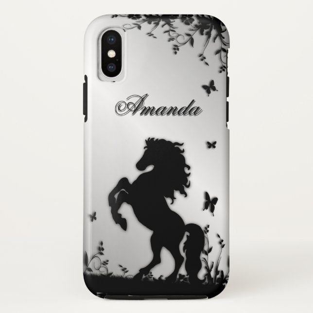 Funda De Case-Mate Para iPhone Alquilar un Stallion negro / caballo con personal  (Reverso)