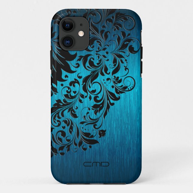 Funda De Case-Mate Para iPhone Aluminio Cepillado Azul Con Lazo Negro 2 (Reverso)