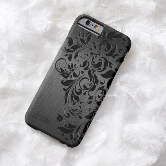 Funda De Case-Mate Para iPhone Aluminio con pincel negro metálico y encaje negro (In Situ)
