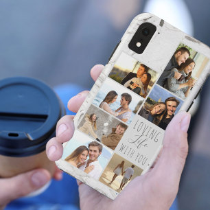 Funda Para iPhone XR Amando la vida contigo Collage de 7 fotos de mármo
