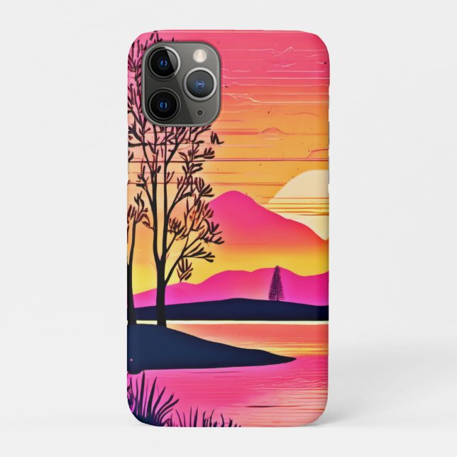 Funda De Case-Mate Para iPhone Amanecer dorado sobre arte de lago rosado (Reverso)